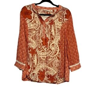 Soft Surroundings Eclectic Retro 70s Boho Tunic Top Womens Size M Artsy‎ Earthy